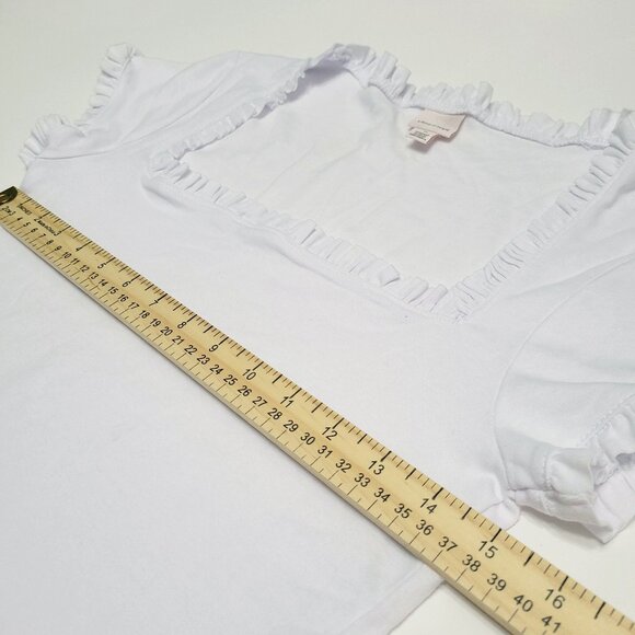 Cinq a Sept Womens Square Neck Short Sleeve Top Size M White Ruffle Regencycore - Picture 6 of 11
